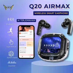 WJOY Q20 Airmax TWS Earphone Bluetooth 5.4 Layar Sentuh Warna Crystal Call AI Terjemahan Sporty Equalizer