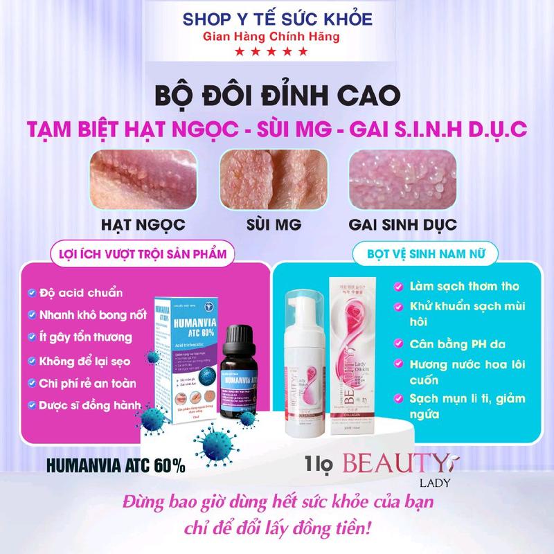 COMBO Dung Dịch HUMANVIA 60% VÀ BỌT VỆ SINH BEUTYL LADY 150ML . Hỗ Trợ Chấm Rụng Các Loại Mụn Chăm Sóc Da .