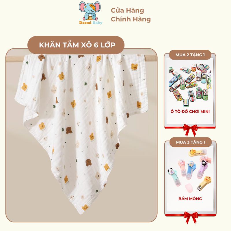[Giá Hời] Khăn Tắm Vải Xô 6 Lớp Cho Bé Sơ Sinh Kích Thước 110x105cm Mềm Mịn Thấm Hút Tốt Doomi Baby - HT720