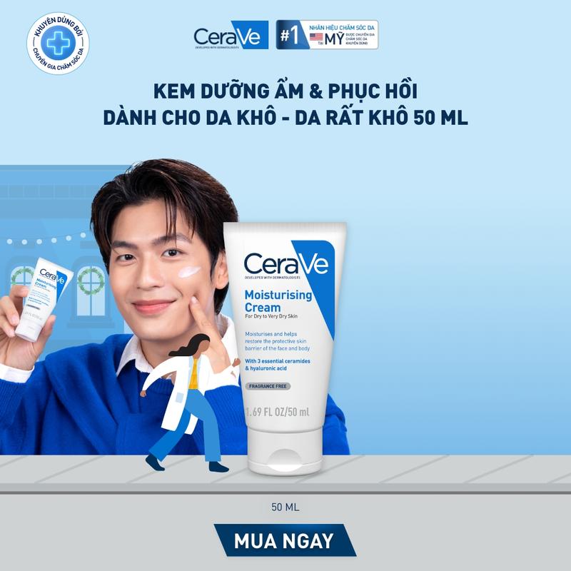   FlashSale  Kem dưỡng ẩm dành cho da khô Cerave Moisturizing Cream 50ML. Kem dưỡng giúp phục hồi chuyên sâu giữ da ẩm mịn suốt 48 giờ không gây bí da. DÙNG ĐƯỢC CHO DA MẶT VÀ CƠ THỂ_ Chăm sóc da_Kem & Sữa dưỡng thể_Skincare cho Nam và Nữ 