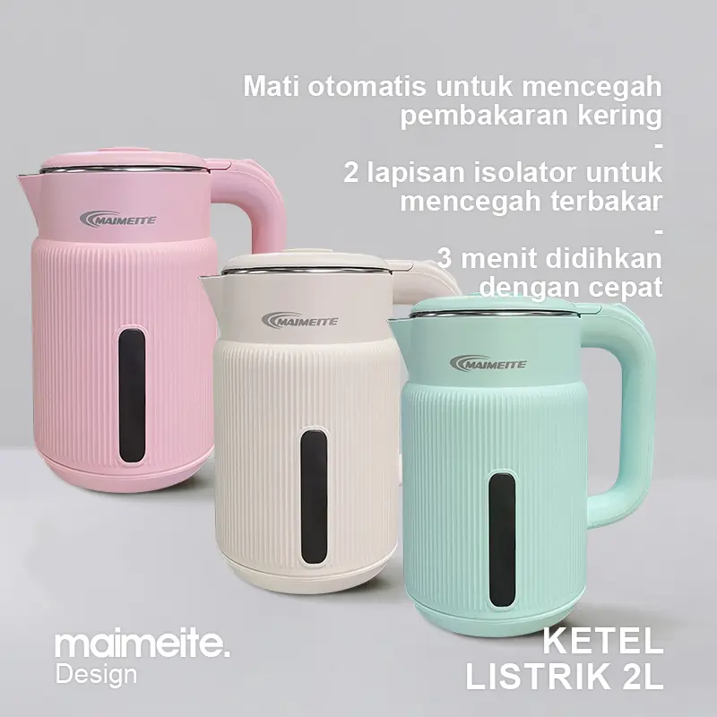 MAIMEITE Teko Listrik 2.5L Pemanas Air Stainless Steel Kapasitas Besar Cepat Panas Otomatis Hemat Listrik