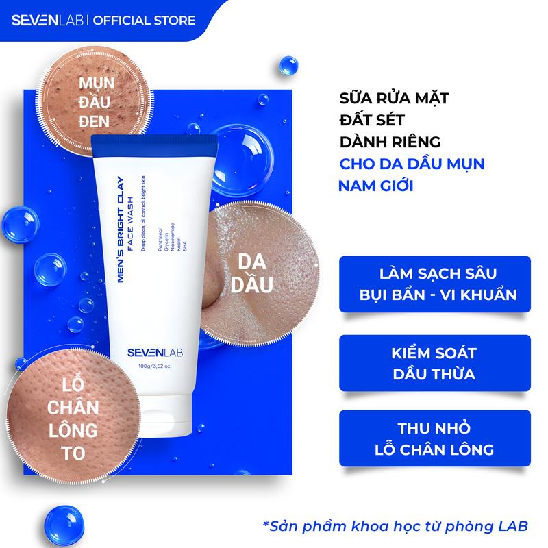 Sữa rửa mặt ngừa mụn nam giới SEVENLAB giúp giảm dầu nhờn, sáng da 100gram
