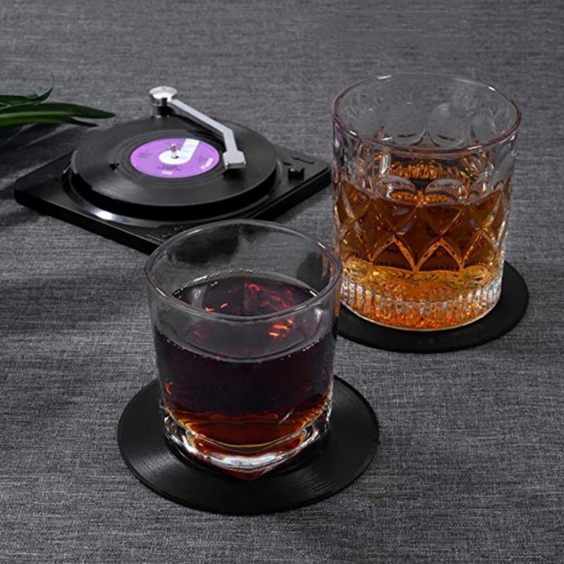 Đế Lót Ly Trà Ghi Âm Chống Trượt, Retro Vinyl CD Cách Nhiệt Placemat / Cốc Lót Ly Thích Hợp Cho Gia Đình, Nhà Hàng Và Quán Bar / Placemat Chịu Nhiệt Để Trang Trí Bàn 4