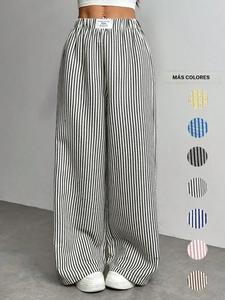 Pantalones de pierna recta a rayas para mujer, estilo casual de negocios, Shein estilo francés, diseño cómodo y a la moda, perfectos para uso diario