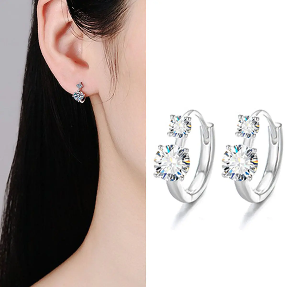 [053] Round Shiny Synthetic Moissanite Earrings 1Pair 0.6ct*2 925 Sterling Silver Women's Jewelry Gift Choice with Certificate & Gift Box Wedding Engagement Anniversary