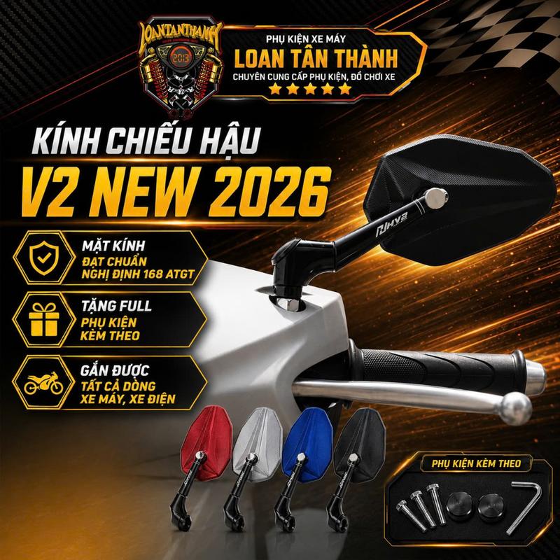 Kính V2 NEW 2026 Mặt Kính Đạt Chuẩn Nghị Định 168 ATGT Tặng Full Phụ Kiện Gắn…