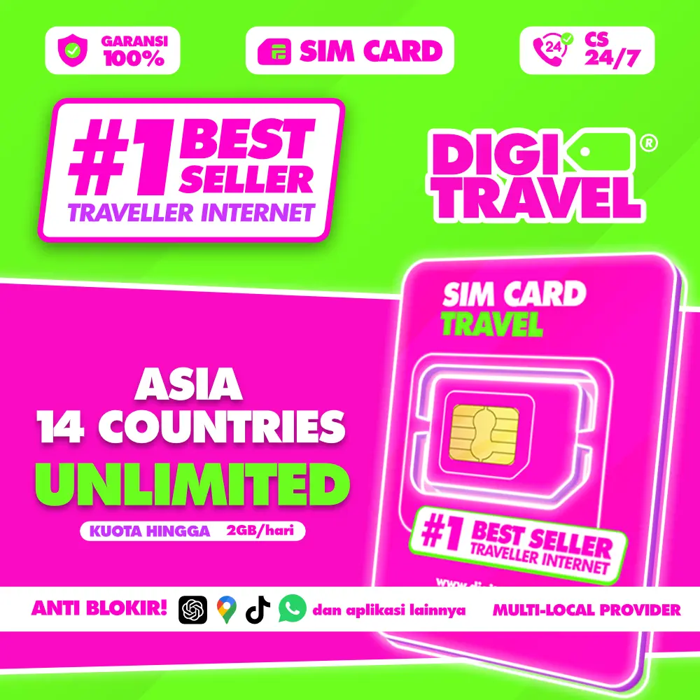 SIM Card Singapore Malaysia Thailand Vietnam Jepang | SIM Card Jepang | SIM Card Korea Selatan | DIGITRAVEL SIM Card Asia 14 Negara Unlimited