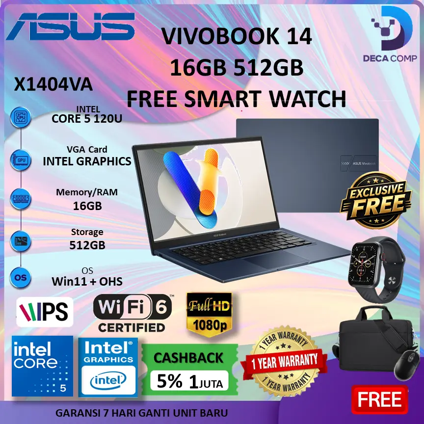 [KURIR TOKO] ASUS Vivobook 14 i3-1315U 8GB/16GB 512GB Windows 11 14.0 FHD IPS /GEN 13/X1404VA/BESTSELLER