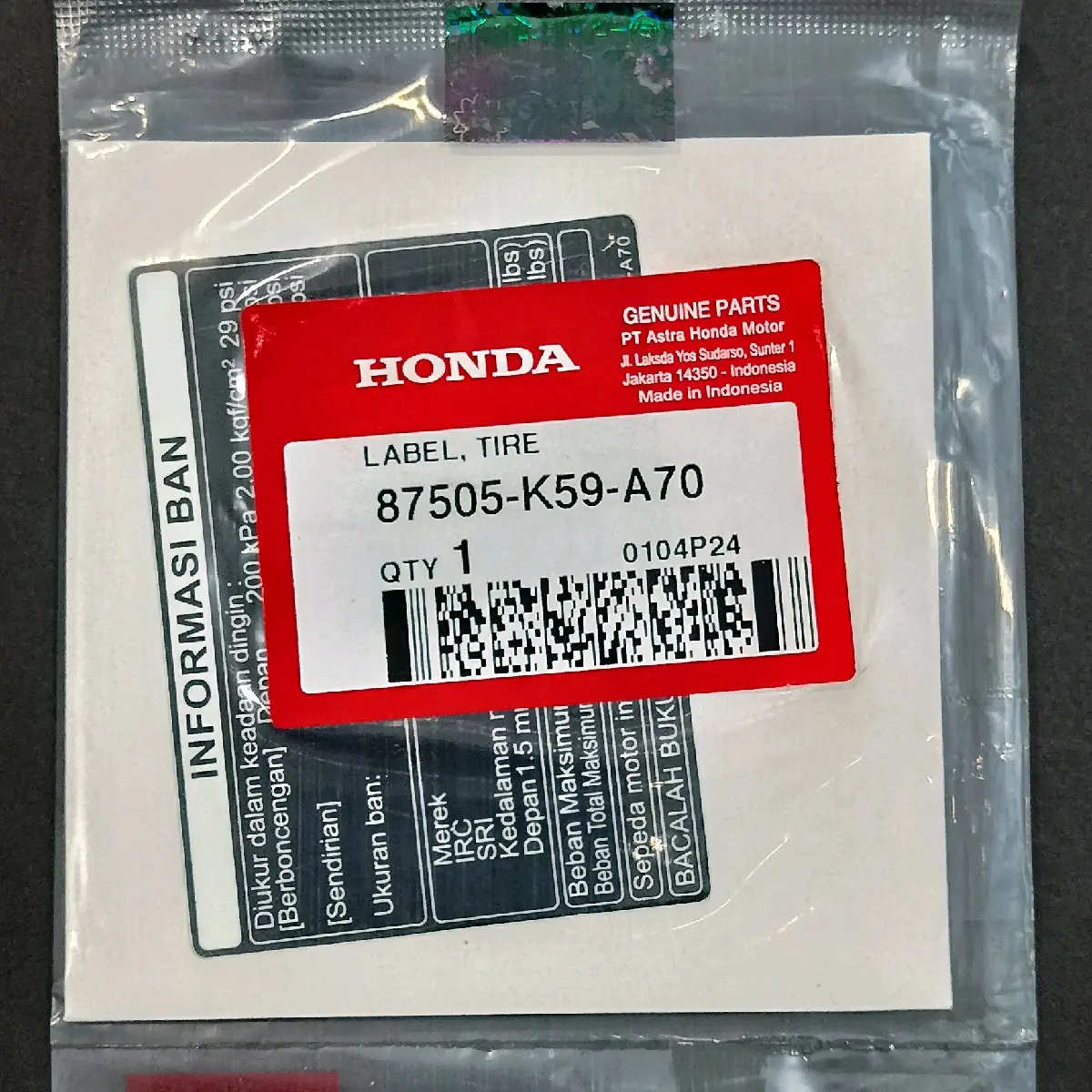 stiker label tekanan ban vario 125 150 original honda stiker dashboard