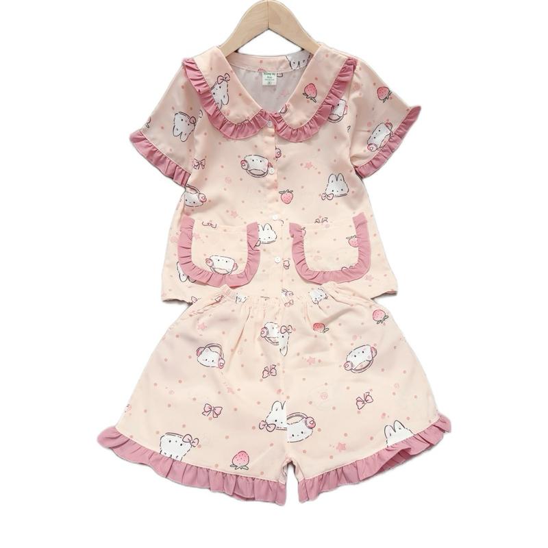 MÃ M17: 23-48kg .Bộ đồ ngủ mặc nhà size đại quần đùi cổ bèo tiểu thư pijama bé gái chất liệu LỤA MANGO mềm ,mịn, mát không nhăn đồ ngủ đồ ngủ bằng ngắn bé tiên