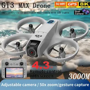 GT3 Drone 8K HD Dual Cameras 180° 5G WIFI GPS Brushless Motor FPV Obstacle Avoidance Foldable Quadcopter with Remote Control Toy