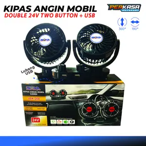 Kipas Angin Mobil Double Headed Colokan Ligther 24Volt + Lubang USB Charger