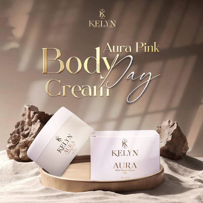 KELYN Aura Pink Body Cream Day 200g - Kem Dưỡng Da Toàn Thân Ban Ngày, Hỗ Trợ Nâng Tông, Mờ Thâm Sạm, Hương Thơm Dễ Chịu, Chăm Sóc Body Mỗi Ngày