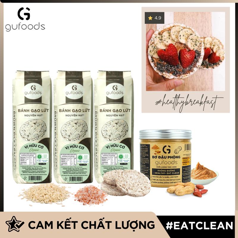  Combo Bữa ăn sáng ăn nhẹ ăn xế healthy cùng Bánh gạo lứt và Bơ đậu phộng GUfoods - Tiện lợi Lành mạnh Eat clean Thuần chay - Bánh Tết - Quà Tết 