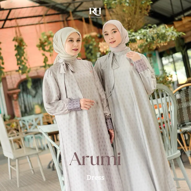 Rh Col Arumi Dress (gamis wanita, gamis lebaran, gamis elegan) Muslim Kancing Panjang