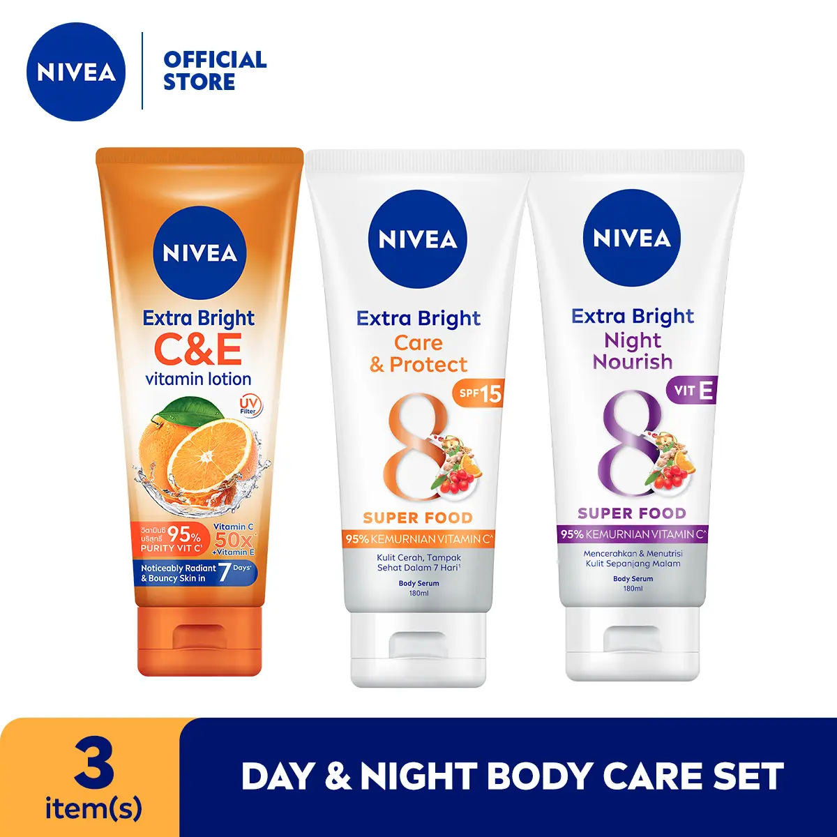 NIVEA Body Package Set - C&E 180ml, Care Protect & Night Nourish