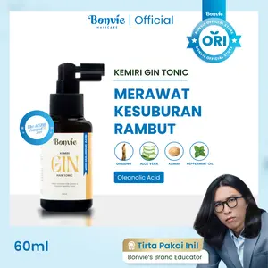 Bonvie Kemiri Gin Tonic 60ml dengan Biotin Ginseng Kemiri Peppermint & Aloe Vera untuk Merawat Kesuburan Rambut dan Mencegah Kerontokan
