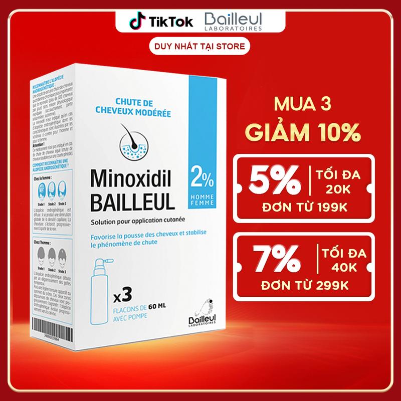 Hộp Xịt Mọc Tóc Minoxidil Bailleul Laboratoires 2% Giúp Mọc Tóc, Ngăn Rụng Tóc  60ml