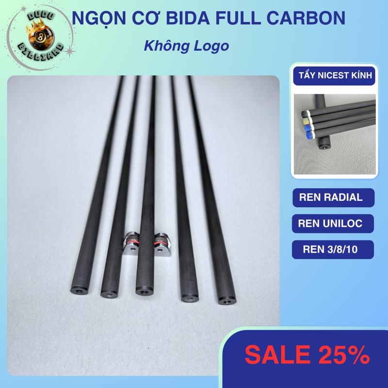 Ngọn Cơ Bida Full Carbon Không Logo Ren Radial 3 8 10 Uniloc.