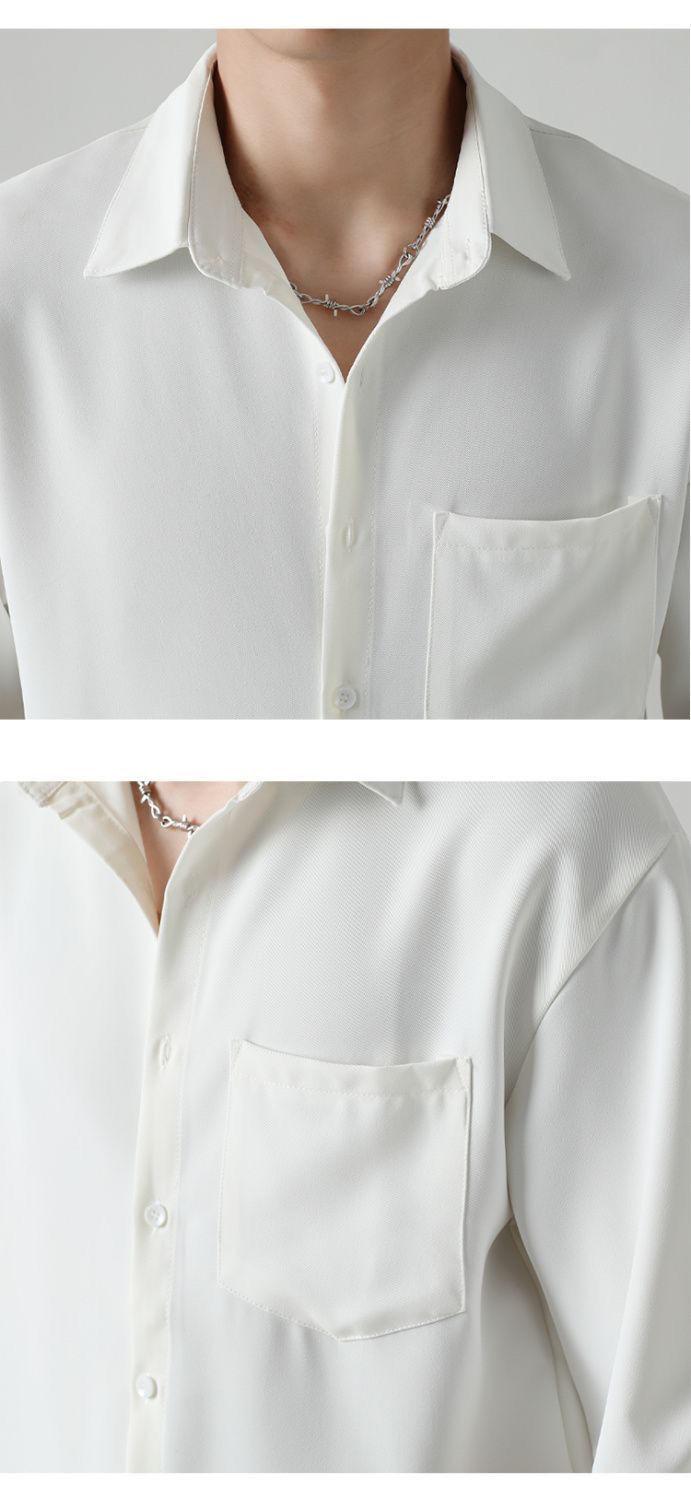 Product Introduction of Summer Ice Silk Thin Shirt Men's Short Sleeve Korean Style Trendy Five-Quarter Sleeve Shirt Mature Style Cool Men's Top Closed 21