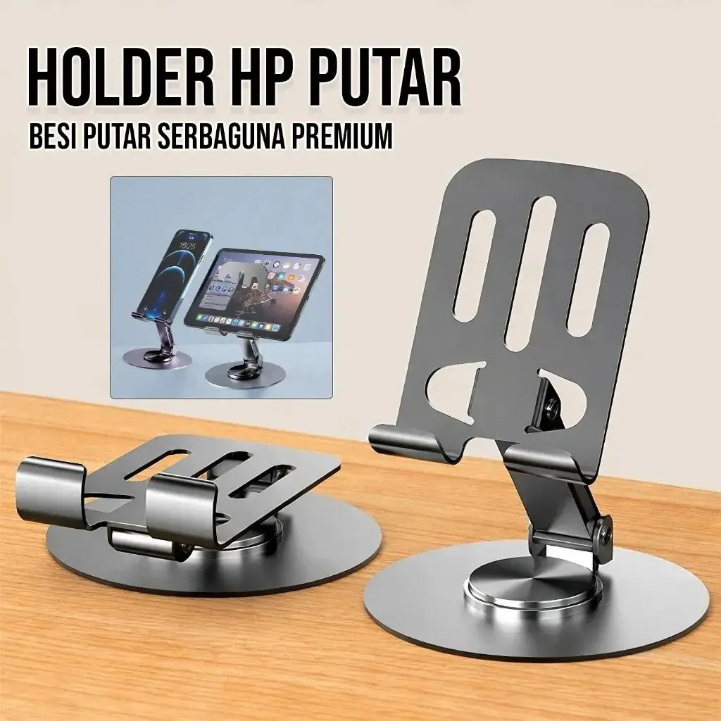 Stand HP Tablet X1 Premium Besi 360° Putar Dudukan Meja Anti Slip Universal