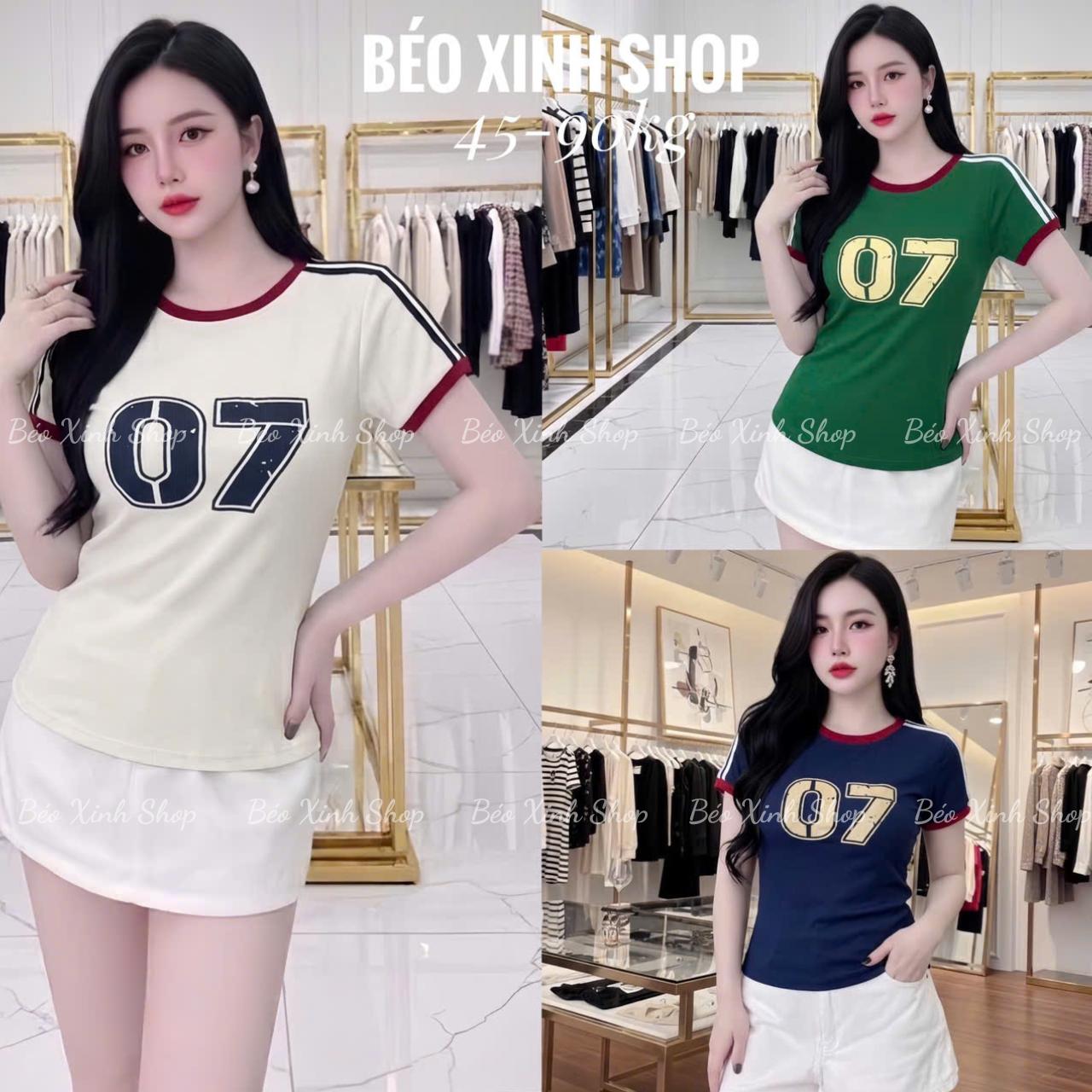Thời Trang Bigsize Áo Thun Cổ Tròn From Ôm Phối Chữ In Cao Cấp Thanh Lịch Vải Thun Gân Tăm Bigsize Từ 45 - 90Kg Dễ Thương Top Nữ Women - A.1776