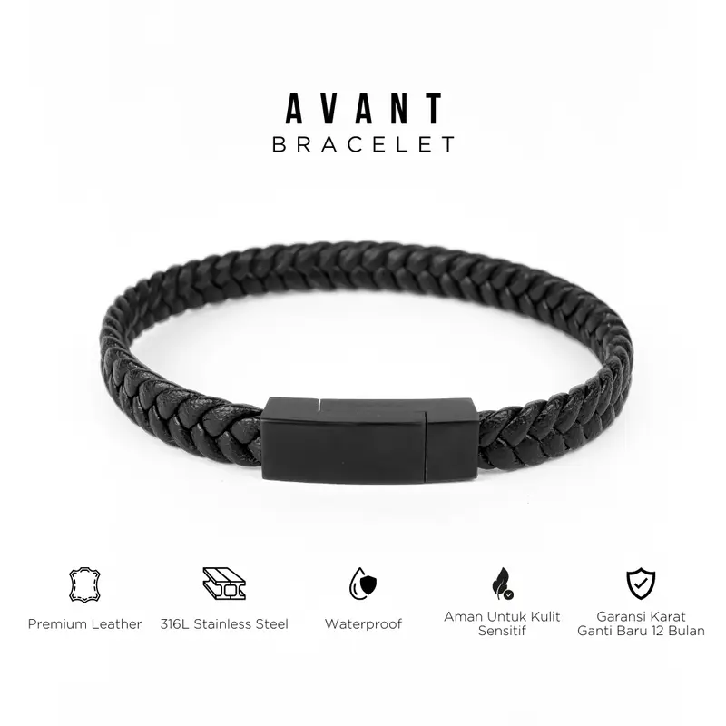 PROJECT NINETYSEVEN - AVANT Bracelet - Gelang Kulit Pria Wanita Hitam, Elegan, Magnet, Mewah, Korean Look (BELI 3 GRATIS 1) 0