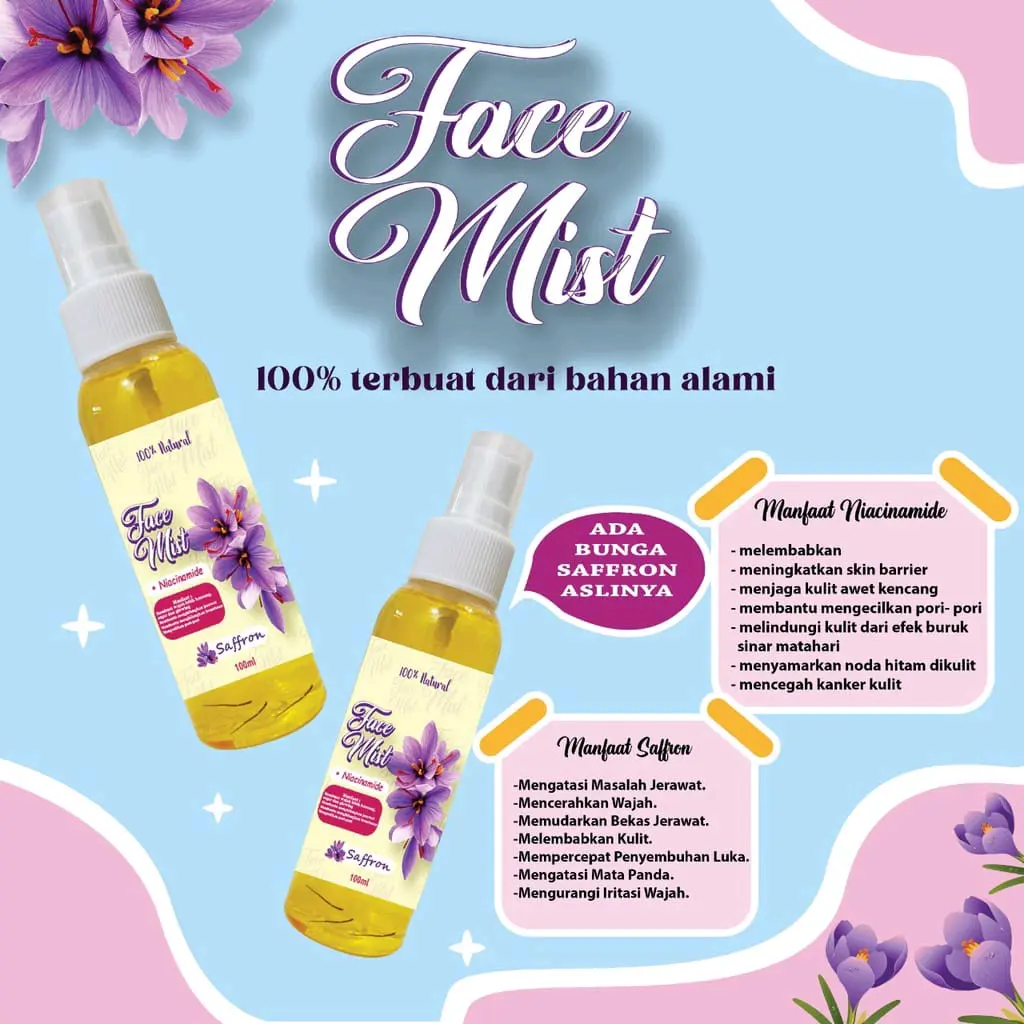 Face Mist Saffron Niacinamide 100ml mencerahkan wajah menghilangkan bekas jerawat