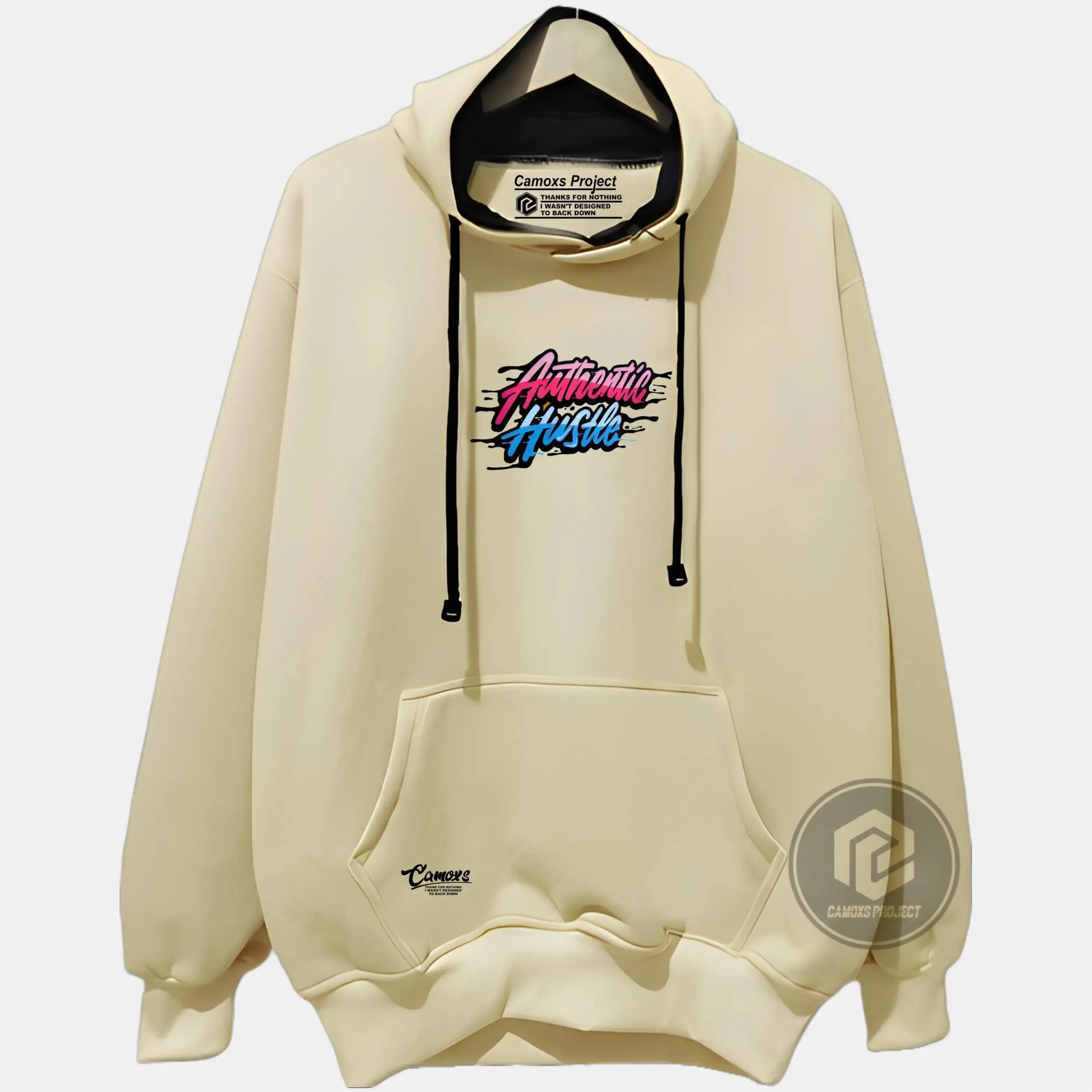 Jaket Hoodie pria distro keren Camoxs Sweater Cowok aesthetic graffity simple warna Light Cream List Authentic Hustle Hodie Oversize terbaru 2022 keren Suiter Hudie Unisex Fleece Katun Tebal Sablon Zipper