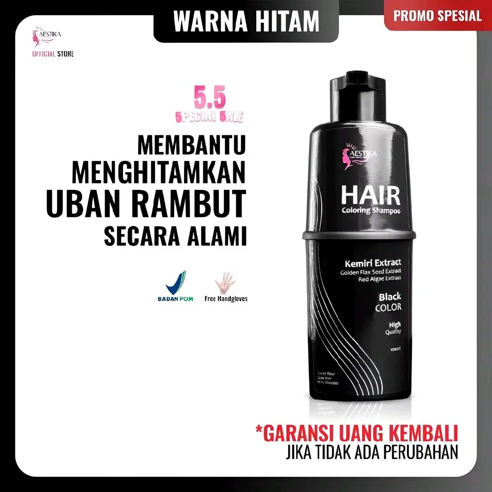 Shampoo Aestika Hair Coloring untuk Mengatasi Uban dengan Ekstrak Kemiri, Golden Flaxseed, dan Rumput Laut - Gray, Kering, Silver