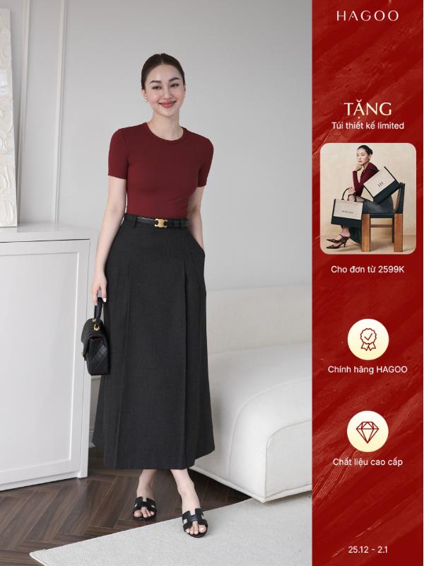  HAGOO Áo thun kiểu nữ Cotton cộc tay cổ tròn ôm body nữ HAGOO 3 màu Đen Trắng Nâu Women Top Kaki   A121   