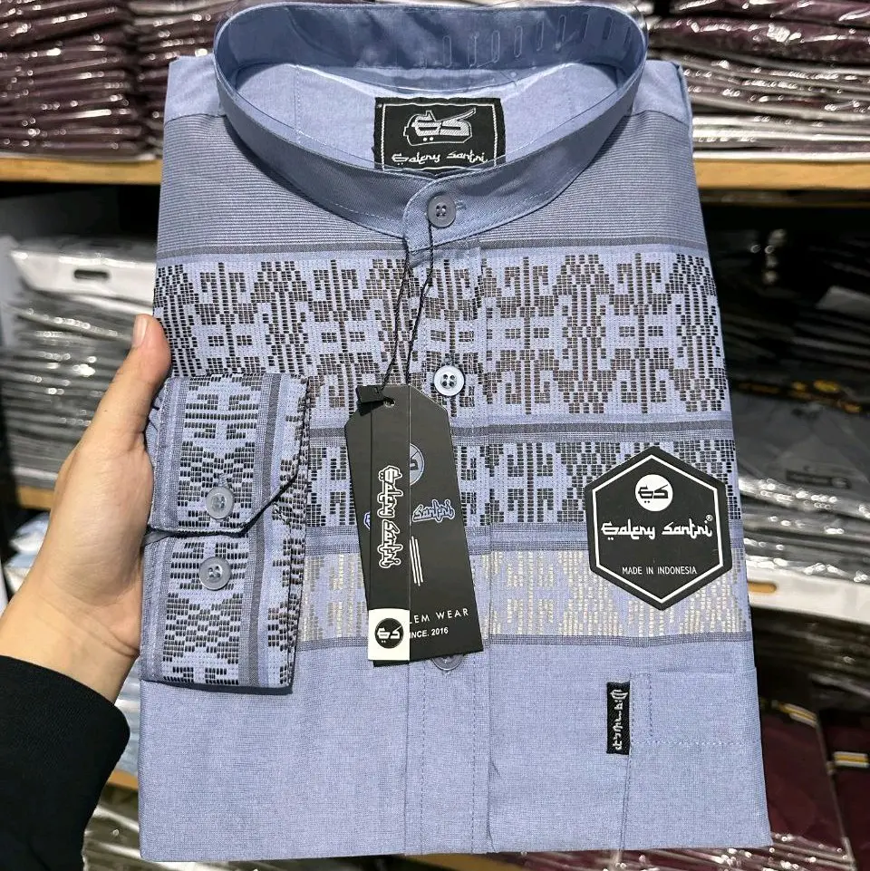 Galery Santri Baju Kemko Kemeja Koko Muslim Pria Motif Songket Lengan Panjang Slimfit Kerah Sanghai Model Terbaru