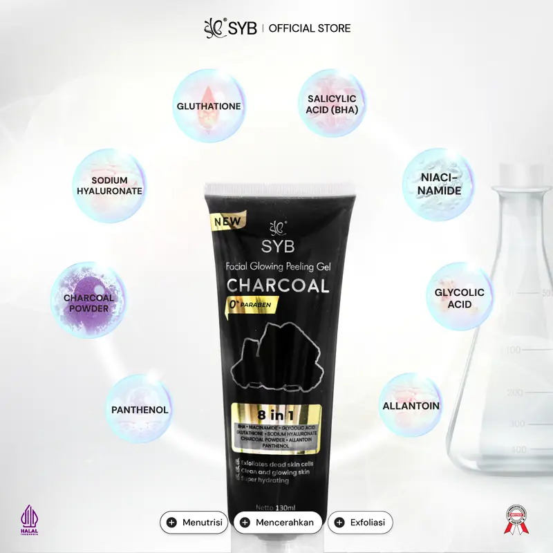 【SYB Facial Glowing Peeling Gel】- Gel Eksfoliasi [Available in 3 varian : Aloe Vera - Milk & Snail - Charcoal] 5