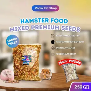 MAKANAN HAMSTER MIX PREMIUM 250gr BONUS POPCORN HAMSTERFOOD BERGIZI ANTIPELET SUDAHSANGRAI ANTIKUTU