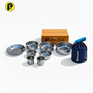 [BISA COD] cooking set SA207 camel alat masak outdoor stainless nesting 8 in 1 Camping
