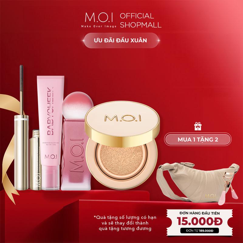  Combo Đi Tiệc Phấn nước M.O.I Premium Baby Skin Cushion Má hồng sữa Baby Cheek Mascara Son tint lì Cotton Candy 