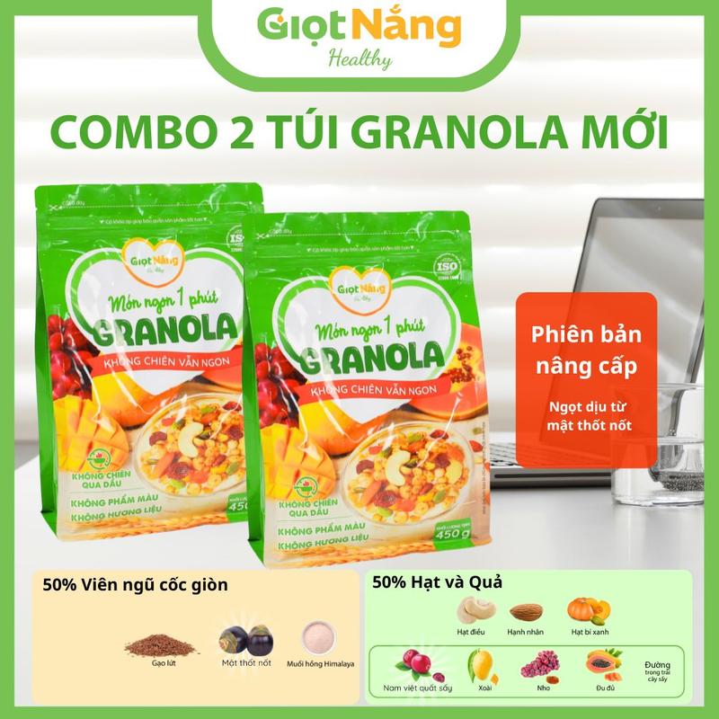 [Combo 2 Túi] Granola Mới Không Chiên Vẫn Ngon Giòn Với Viên Yến Mạch Trái Cây Hạt Từ Nông Sản Giọt Nắng
