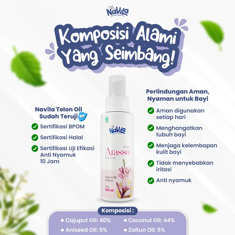 Navila Minyak Telon Wangi 100 ml untuk bayi balita baru lahir BPOM dan Halal MUI Arasso Saranghae Greentea Lavender Kasturi Telon Oil Bayi Menghangatkan telon 4