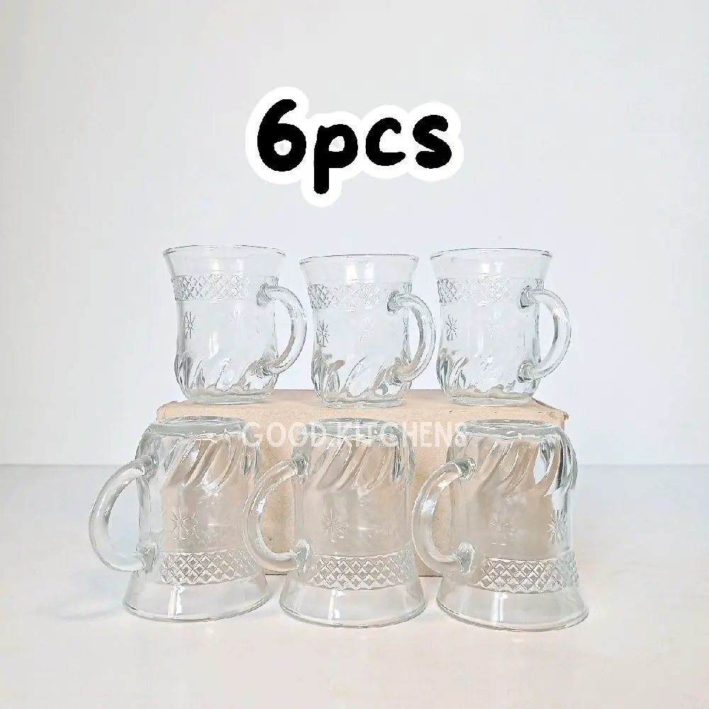 G170 [6 PCS] GELAS KACA GELAS KOPI GELAS MINUM GELAS GAGANG GELAS KATEK MOTIF BUNGA CMC-1