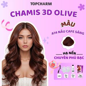 Nhuộm tóc Nâu Cafe Sáng A14 dung tích 200ml (Kèm oxy, bao tay, lược) Chamis 3D có thành phần siêu dưỡng từ olive 30 tone màu Khôngn Cần Tẩy giúp tóc Mềm Mượt