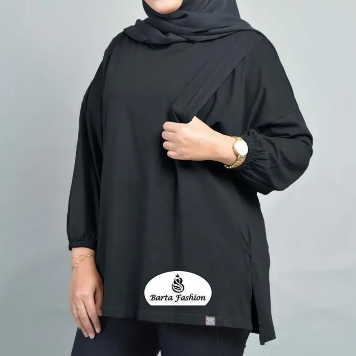 Moon Oversize Top Kaos Busui Polos Hitam Putih Katun Atasan Baju Menyusui Lengan Panjang Cotton Combed