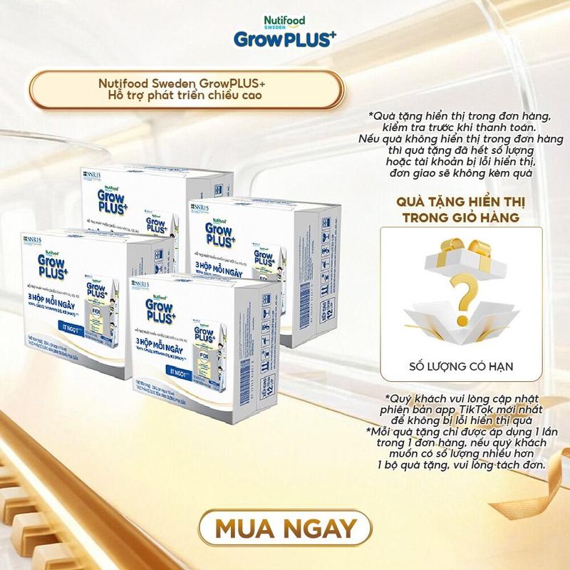   Creator  Kho Miền Bắc - Combo 4 x Thùng 24 hộp 110ml sữa Bột Pha Sẵn Nutifood Sweden GrowPLUS+ : 4 Bạc 4 Vàng Immunel  2 Bạc + 2 Vàng Immunel 4 Thùng x 2.64L  