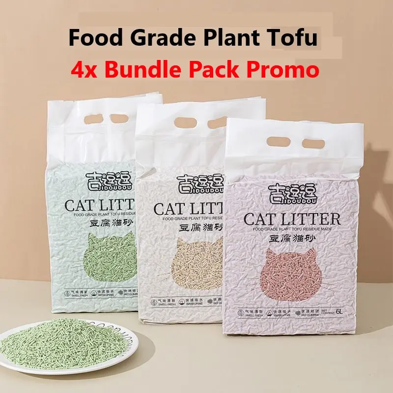 4 Pack Bundle - 6L Tofu Cat Litter Made From Natural Plant Ingredients - Safe & Suitable for All Types of Cats