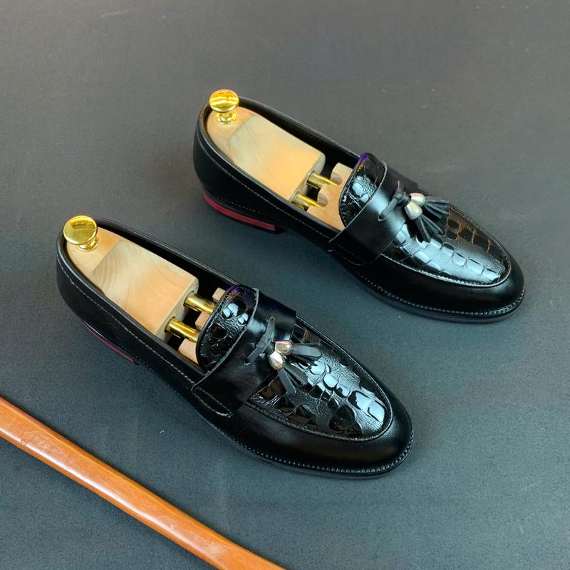 Giày Trơn Vân Đá - Da Bò Nhập Vân Đá Chuông Bạc Đế phíp Gỗ BH 12 tháng