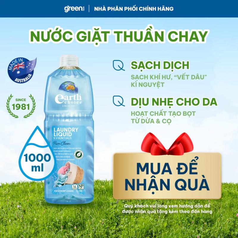 Nước giặt thuần chay nước giặt đồ lót dịu nhẹ làm sạch vết bẩn trên đồ lót quần áo giữ sợi vải mềm mại không làm bạc màu vải Earth Choice Úc, 2 chai x 1000ml