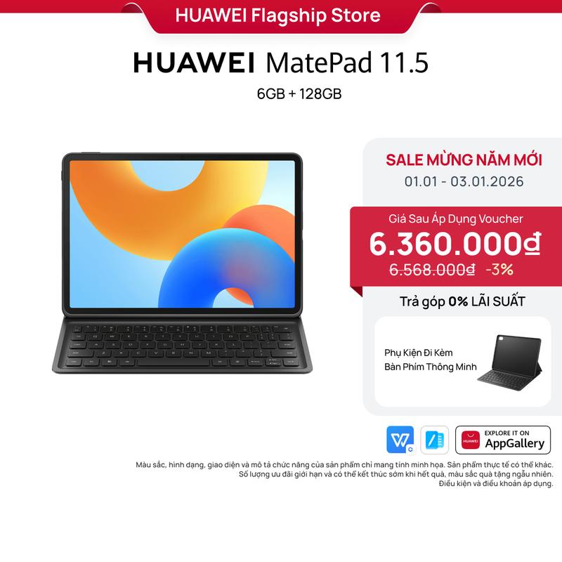  Máy tính bảng HUAWEI MatePad 11.5" 6GB+128GB | Màn Hình HUAWEI FullView 120 Hz | Bàn Phím Rời | Ứng Dụng Văn Phòng WPS 2.0 Chuẩn PC 