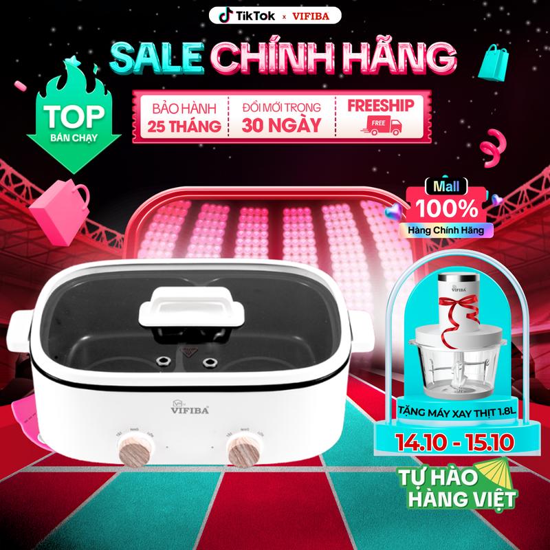 [TẶNG MÁY XAY 1.8L] Nồi Song Lẩu KIDAI VIFIBA - Nồi Lẩu 2 Ngăn 5.5L Chống Dính Teflon Công Suất 1600W, Điều Chỉnh Nhiệt Độ Riêng, An Toàn, Làm Nóng Nhanh
