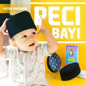 Peci Hitam Bayi Laki Laki Songkok Kopiah Hitam Polos Balita tinggi 9cm Bludru Super Quality