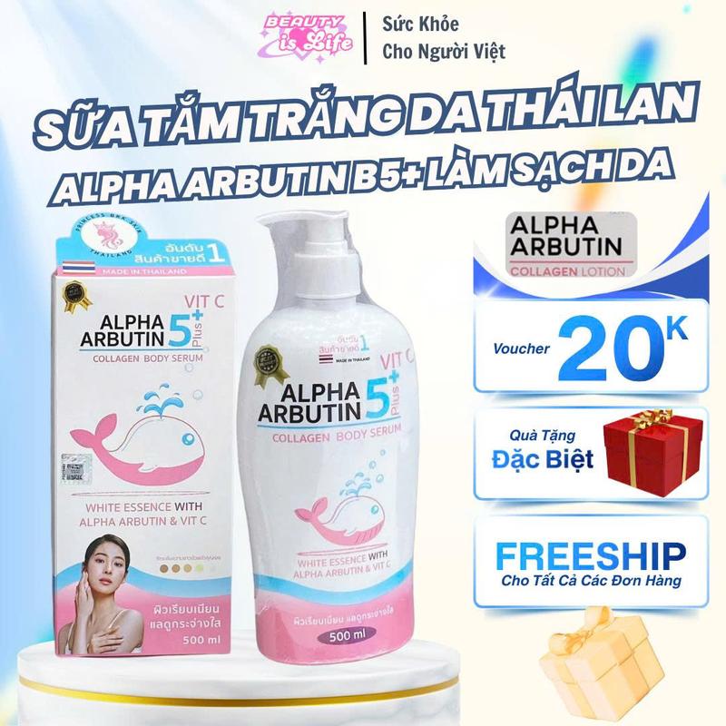 Sữa Dưỡng Thể Trắng Da Alpha Arbutin 5 Plus Collagen Lotion 500ml Thái Lan - Dưỡng ẩm hiệu quả làm trắng da và chống lão hóa 