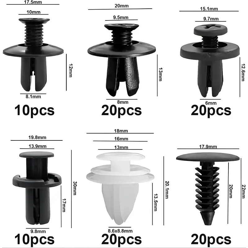 100 clips de fijación automotrices, kit universal para paragolpes, aletas, paneles de puertas y clips de tornillo expansivo interno - Foto 4
